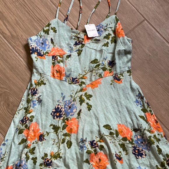 Free People Smocked Light Weight Fit and Flare Strappy Slip Mini Dress - Picture 2 of 4